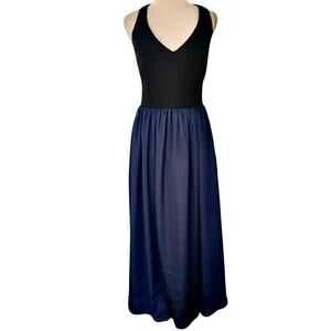 WHITE by Vera Wang Bow Back Satin Knit Halter Gown Dress Navy Black Luxury Prom